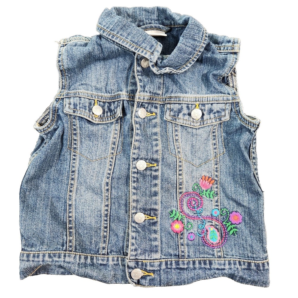 Hanna Andersson Jean Vest with Embroidered Flowers Size 110